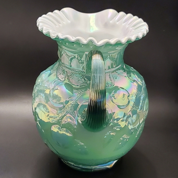 Fenton 95th Museum Collection Irredescent Apple Tree Green Overlay Pitcher - Picture 11 of 16